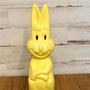 Vintage Yellow Blow-Mold Easter Bunny Coin Bank with Painted Eyes
